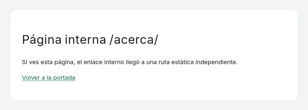 Página interna /acerca/ servida por el sitio estático.